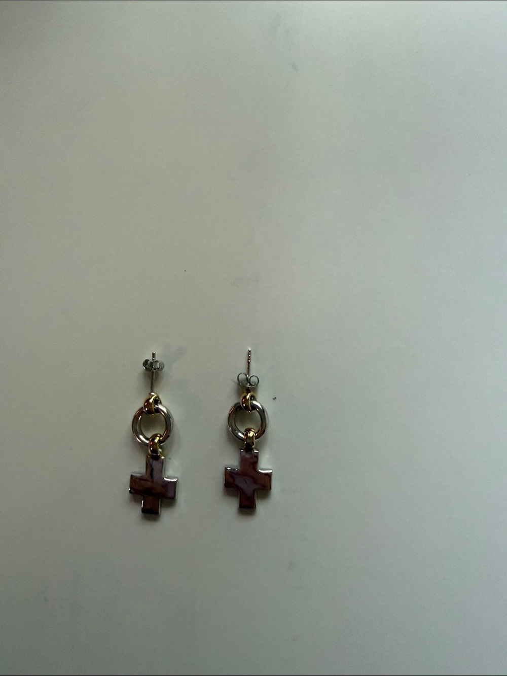 Women’s Two-Tone Cross Drop Earrings in silver and Gold